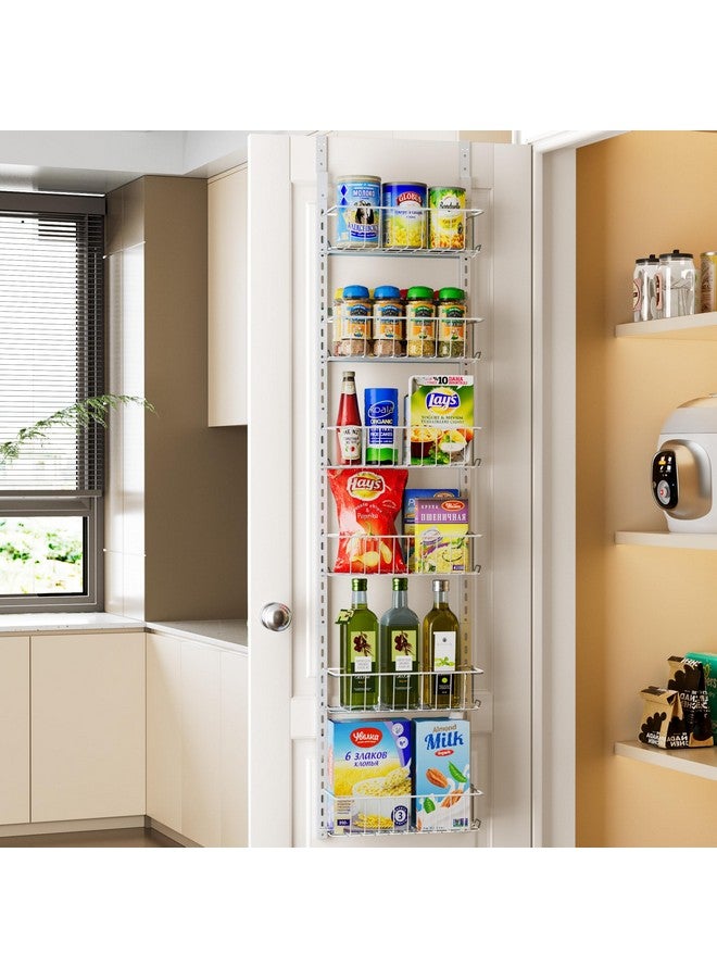 Delamu Pantry Door Organizer, Adjustable Metal Over the Door Pantry Organizer Rack, 6-Tier Over the Door Spice Rack, Kitchen Pantry Door Organizers and Storage, D5 W12 H52.1 inch, White, Small - Image 1