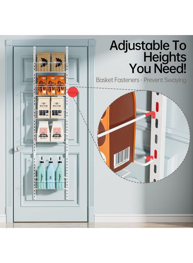 Delamu Pantry Door Organizer, Adjustable Metal Over the Door Pantry Organizer Rack, 6-Tier Over the Door Spice Rack, Kitchen Pantry Door Organizers and Storage, D5 W12 H52.1 inch, White, Small - Image 2