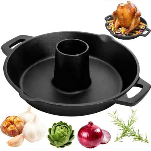 Acshio Cast Iron Chicken Roaster Beer Can Chicken Holder Turkey Fryer with Roasting Pan Poultry Roaster Stand Barbecue Grilling Accessories Rack for Most Grills and Oven Thanksgiving - Image 1