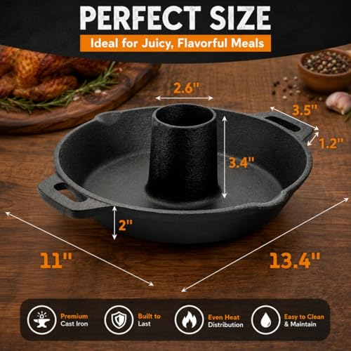Acshio Cast Iron Chicken Roaster Beer Can Chicken Holder Turkey Fryer with Roasting Pan Poultry Roaster Stand Barbecue Grilling Accessories Rack for Most Grills and Oven Thanksgiving - Image 3