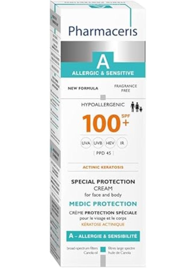 فارماسيريس كريم الحماية الطبية من فارماسيريس أ بعامل حماية من الشمس ١٠٠+، ٧٥ مل - مرشحات واسعة الطيف للأشعة فوق البنفسجية والأشعة فوق البنفسجية والأشعة تحت الحمراء مع زيت الكانولا ومستخلص الطحالب للبشرة الحساسة والجسم