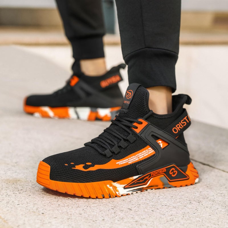ORISTACO Work Safety Crew Boots Lightweight Breathable Industry Construction Steel Toe Sneakers, 0296 Orange 44 - Image 2
