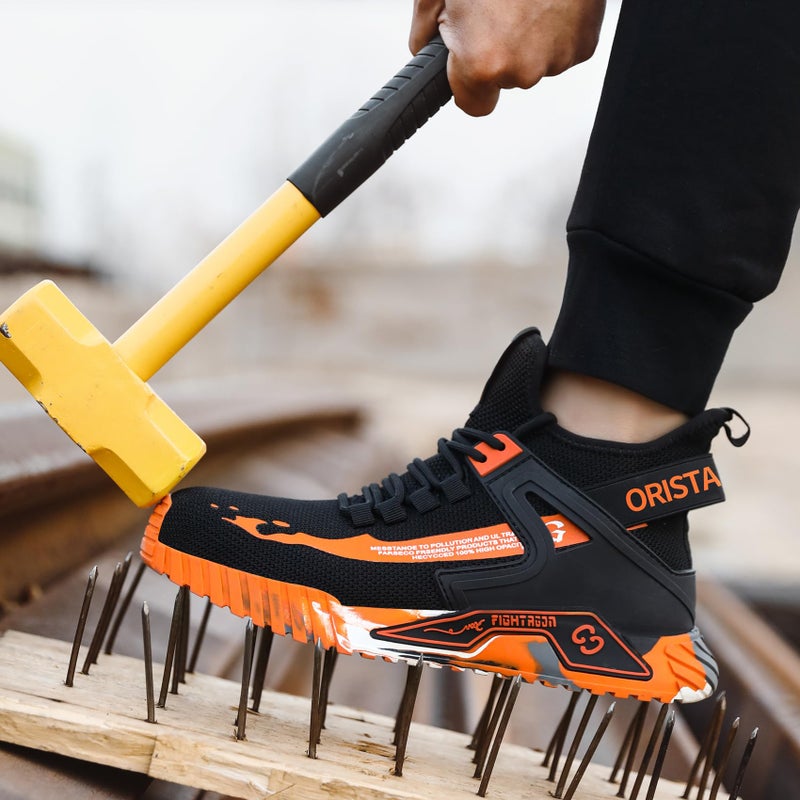 ORISTACO Work Safety Crew Boots Lightweight Breathable Industry Construction Steel Toe Sneakers, 0296 Orange 44 - Image 3