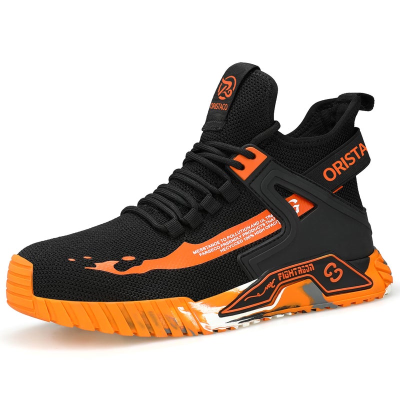 ORISTACO Work Safety Crew Boots Lightweight Breathable Industry Construction Steel Toe Sneakers, 0296 Orange 44 - Image 1