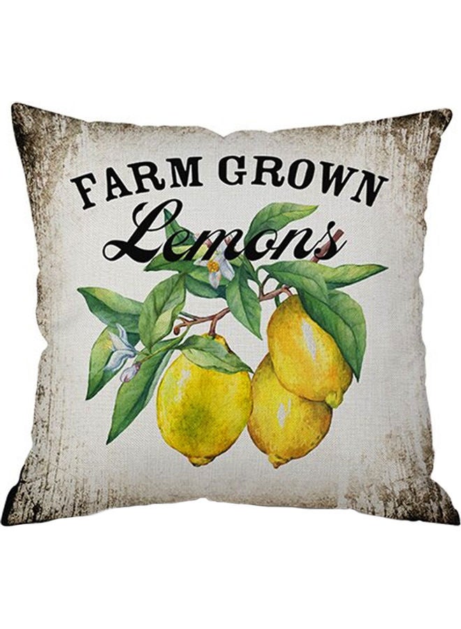 AIWANTO Farm Grown Lemons Printed Cushion Cover White/Yellow/Green 44.5cm - Image 1