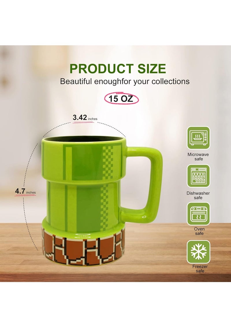 Super Mario Warp Pipe Mug Ceramic Coffee Mug Gift for Gamers, Fathers, Coffee Enthusiasts, for Cappuccino, Latte or Hot Tea, 15 Oz, Green - Image 3
