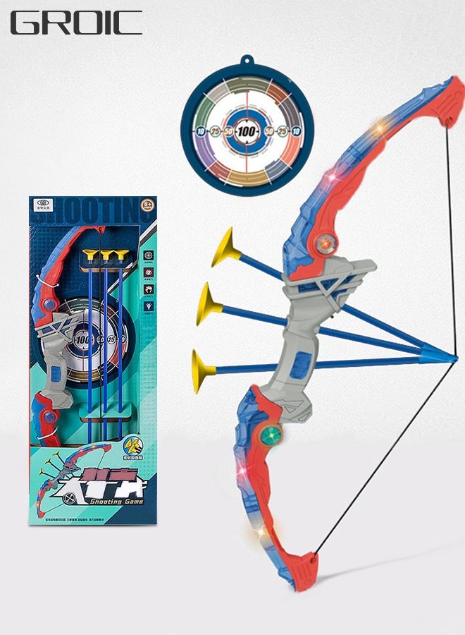 GROIC مجموعة ألعاب القوس والسهم للأطفال، ألعاب الرماية بإضاءة LED مع 3 أكواب شفط وسهام وهدف، ألعاب الرماية الداخلية والخارجية للأطفال - Image 1