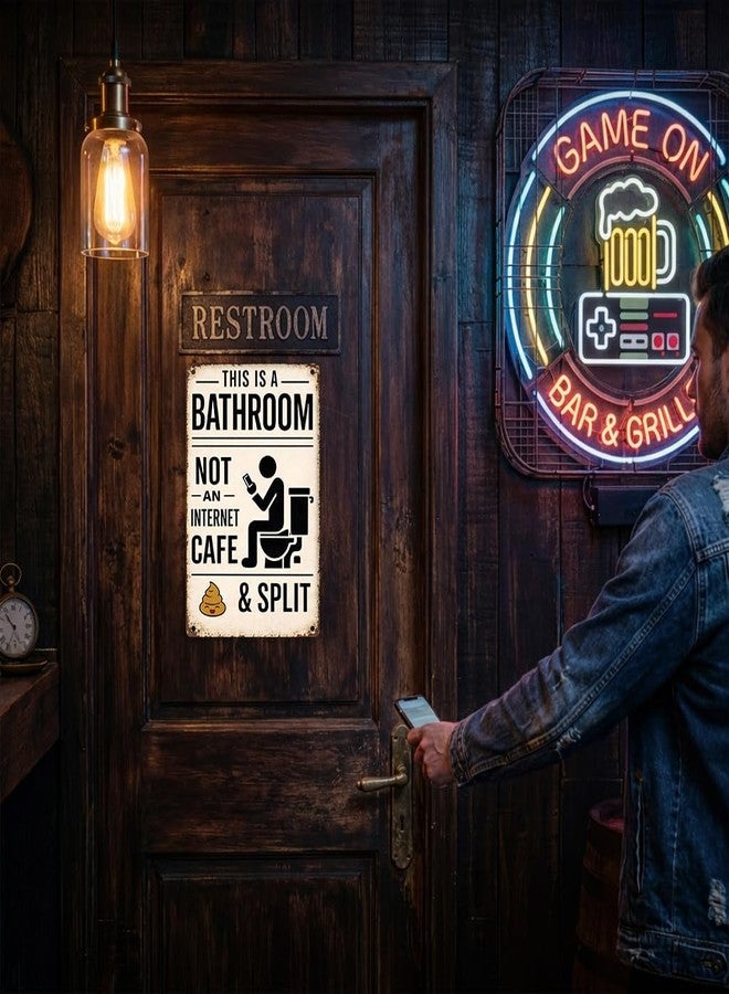 CrazySign Funny Bathroom Metal Sign - "This Is a Bathroom Not an Internet Cafe" Vintage Wall Decor, Quirky Gift for Gamers & Men, 8x12 Inch(26008) - Image 4