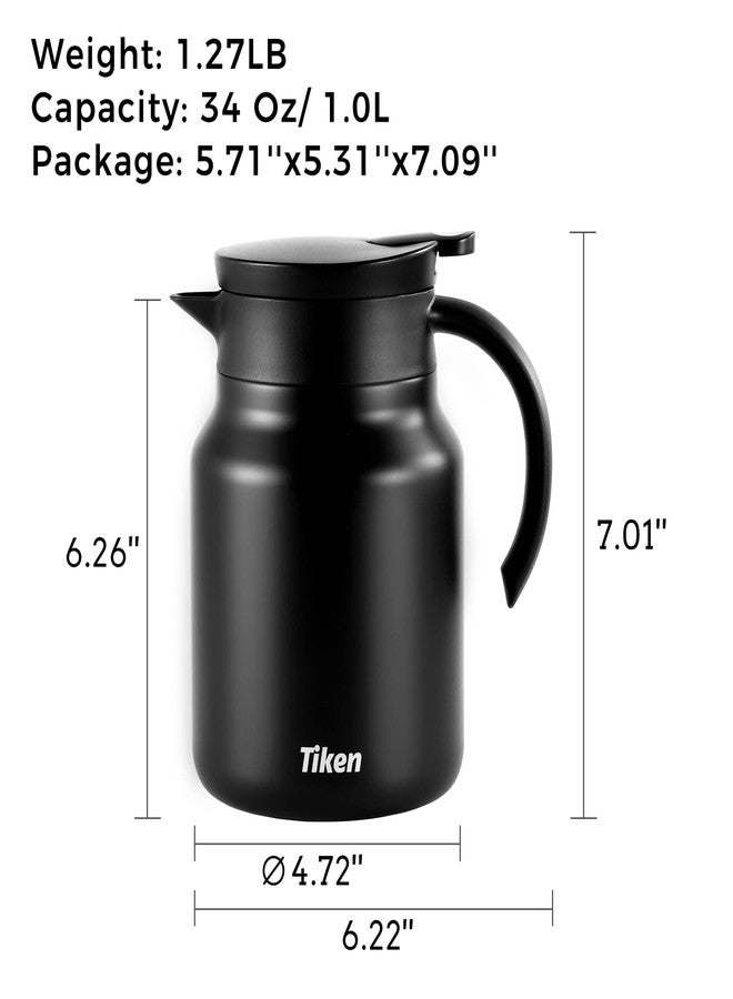 Tiken 34 Oz Thermal Coffee Carafes For Keeping Hot, Double Wall Stainless Steel Insulated Coffee Carafe, 1 Liter Beverage Pitcher (Matte Black) - Image 2