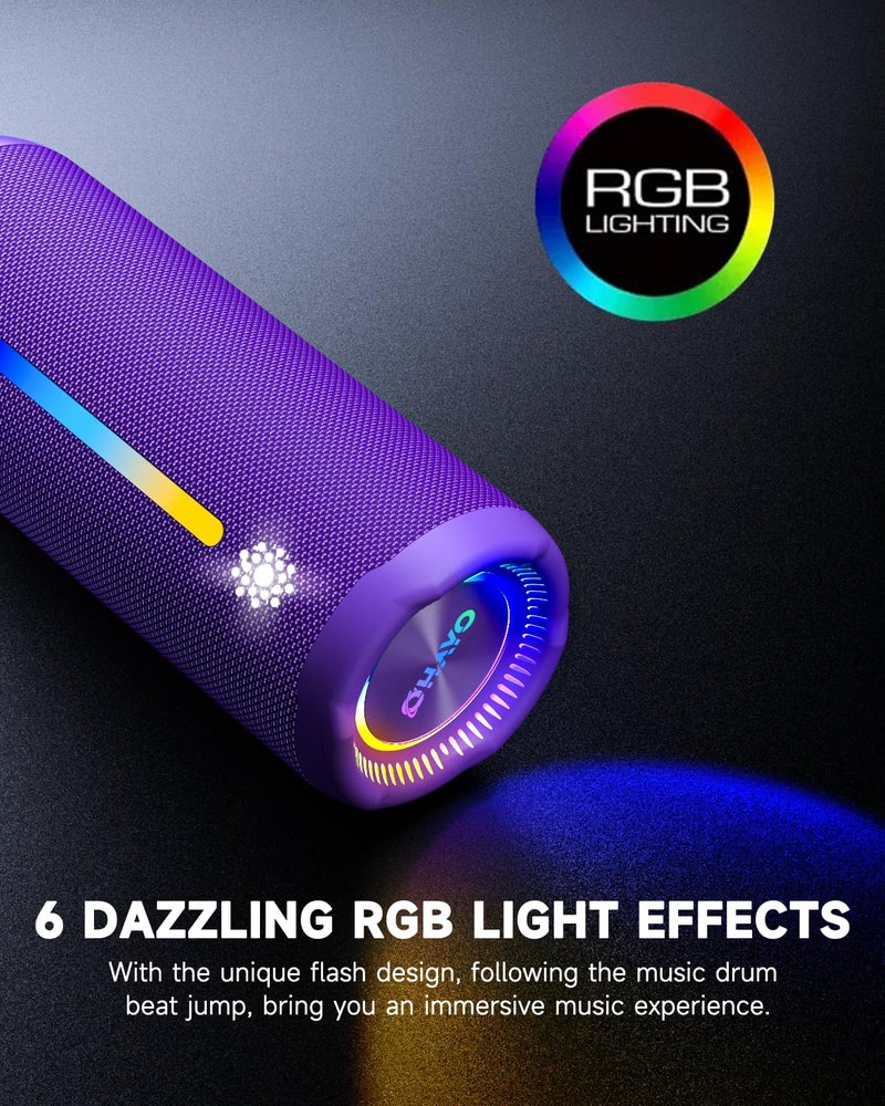 OHAYO Bluetooth Speaker, Portable Wireless, IPX7 Waterproof, Powerful 25W Sound, 24H Playtime, Dual Pairing, Active Bass, Colorful Lights, Bluetooth 5.3, Outdoor Speakers for Home/Party/Beach, Purple - Image 3