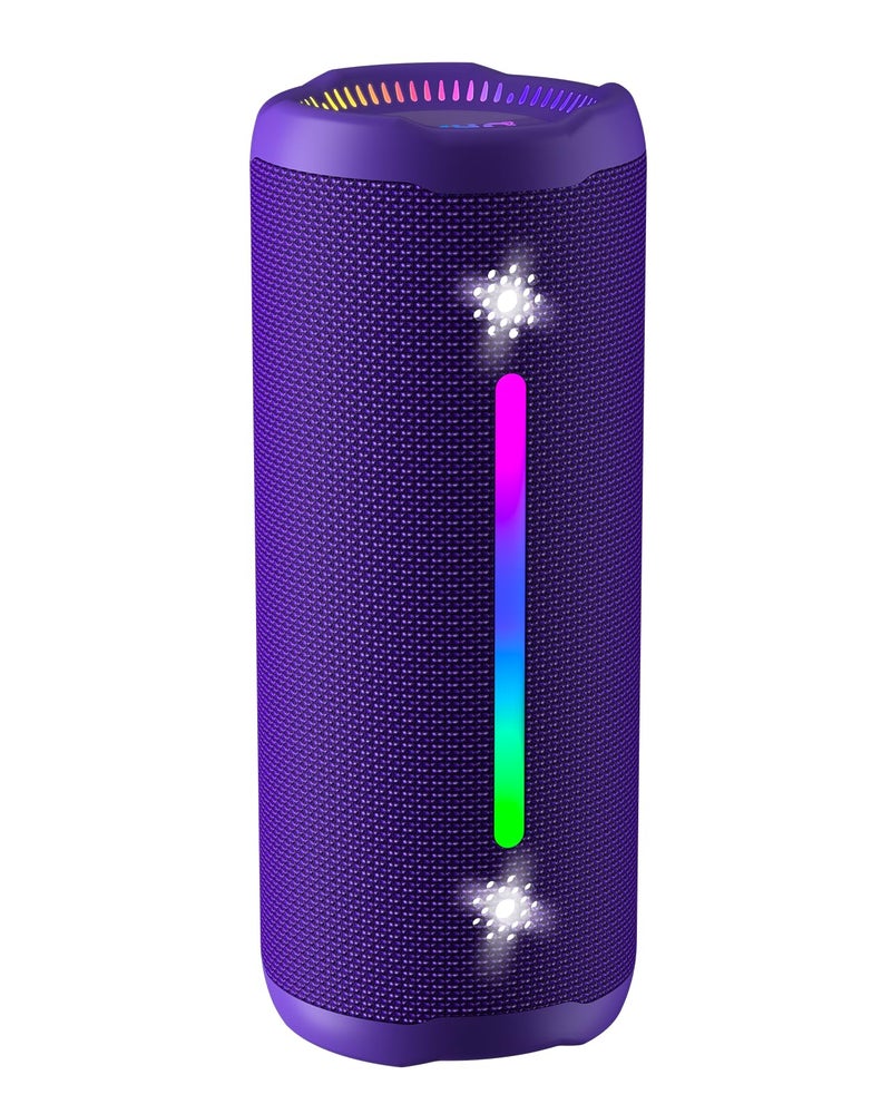 OHAYO Bluetooth Speaker, Portable Wireless, IPX7 Waterproof, Powerful 25W Sound, 24H Playtime, Dual Pairing, Active Bass, Colorful Lights, Bluetooth 5.3, Outdoor Speakers for Home/Party/Beach, Purple - Image 1