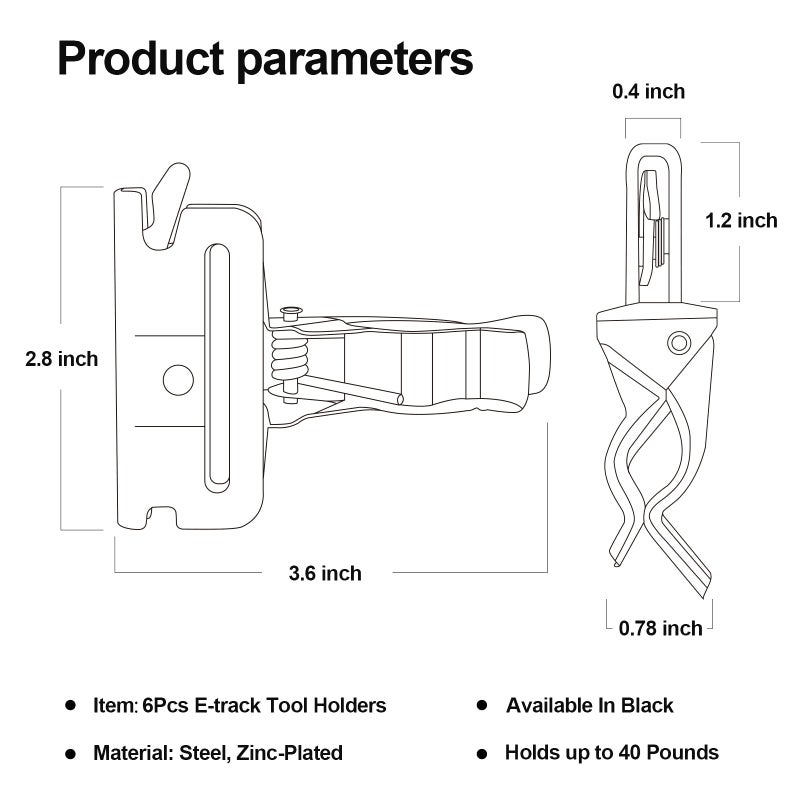 Onesnt 6 Pack E-Track Tool Holders |E Track Accessories for Enclosed Trailer to Keep Rakes,Shovels, Broom|e Track Tool Holder Hanger for Trailer Accessories| Tool Stabilizer for Etrack Accessories - Image 2