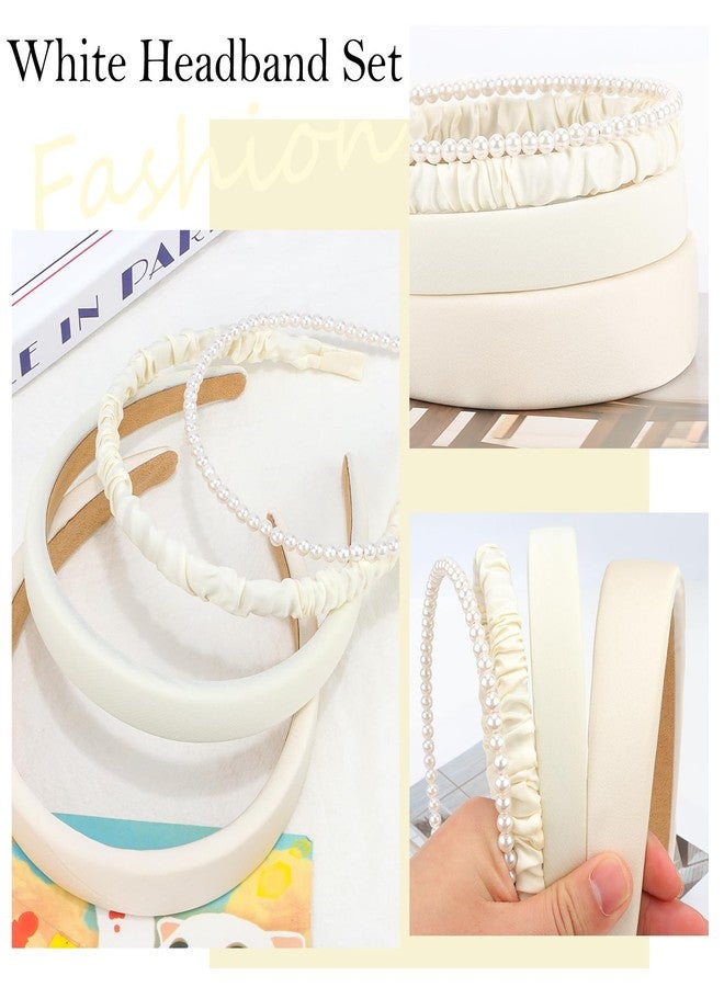 هابدو طوق رأس أبيض من هابدو، طقم أطواق رأس من اللؤلؤ الأبيض للنساء مكون من 4 قطع، إكسسوارات شعر أنيقة لحفلات الزفاف والخطوبة. - Image 5