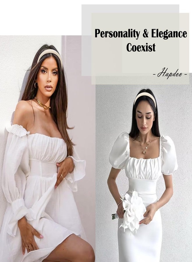 هابدو طوق رأس أبيض من هابدو، طقم أطواق رأس من اللؤلؤ الأبيض للنساء مكون من 4 قطع، إكسسوارات شعر أنيقة لحفلات الزفاف والخطوبة. - Image 3