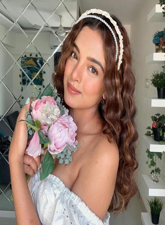 هابدو طوق رأس أبيض من هابدو، طقم أطواق رأس من اللؤلؤ الأبيض للنساء مكون من 4 قطع، إكسسوارات شعر أنيقة لحفلات الزفاف والخطوبة. - Image 4