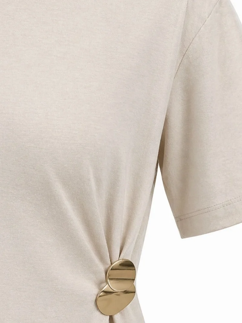 ميكسراي MIXRAY Crew Neck Mini T-Shirt Dress with Stone Accessory