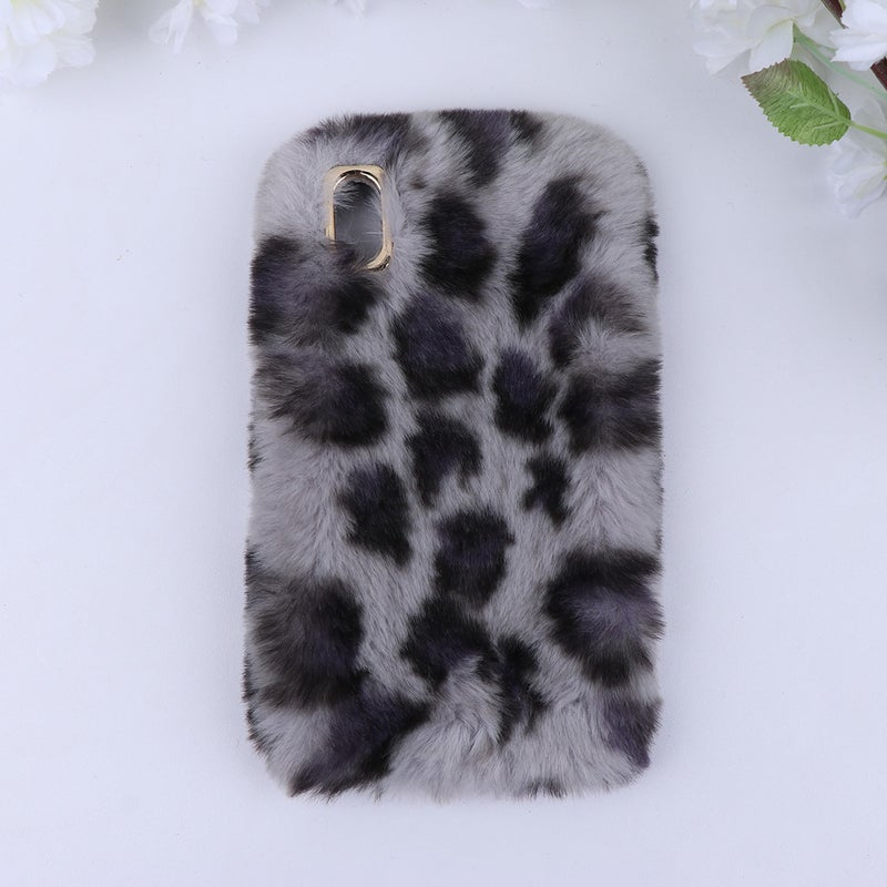 Plush Phone Case Fashion Furry Leopard Pattern Winter Keep Warm Anti-drop Shockproof Phone Shell Compatible for iPhone (Grey- ) - Image 3
