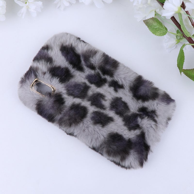 Plush Phone Case Fashion Furry Leopard Pattern Winter Keep Warm Anti-drop Shockproof Phone Shell Compatible for iPhone (Grey- ) - Image 1