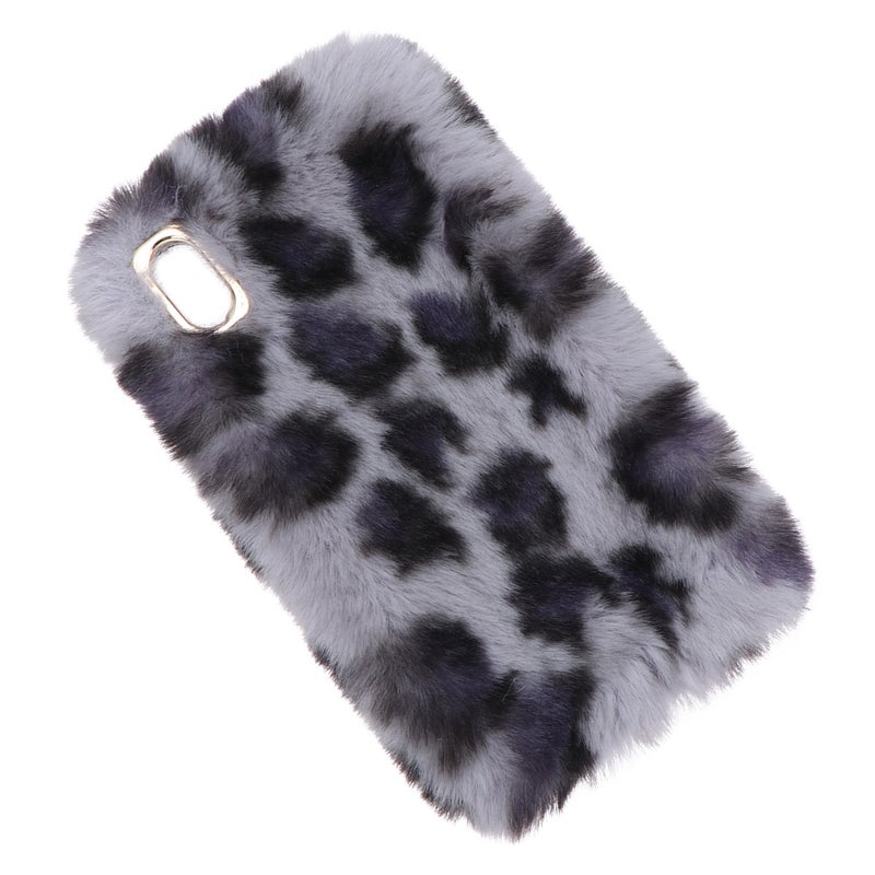Plush Phone Case Fashion Furry Leopard Pattern Winter Keep Warm Anti-drop Shockproof Phone Shell Compatible for iPhone (Grey- ) - Image 5