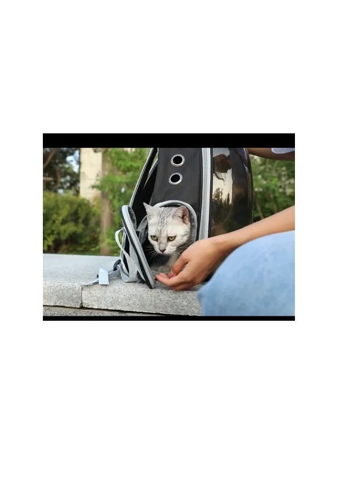HAPPY PUSS - Transparent pet carrier backpack: stylish pet bag for travel, breathable space capsule design, carrier for cats and dogs, suitable for traveling hiking and camping. Black color. - Image 1