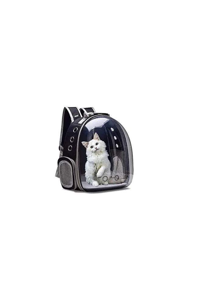 HAPPY PUSS - Transparent pet carrier backpack: stylish pet bag for travel, breathable space capsule design, carrier for cats and dogs, suitable for traveling hiking and camping. Black color. - Image 1