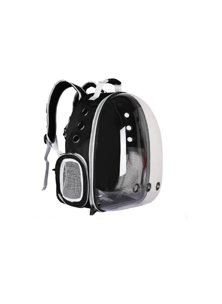 HAPPY PUSS - Transparent pet carrier backpack: stylish pet bag for travel, breathable space capsule design, carrier for cats and dogs, suitable for traveling hiking and camping. Black color. - Image 1