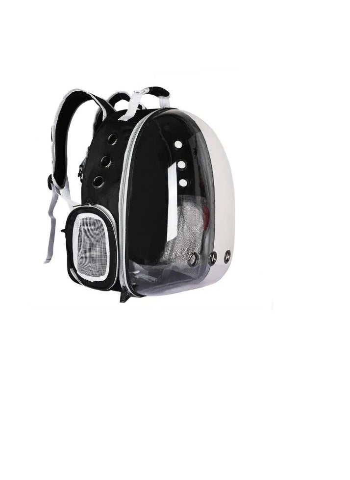 HAPPY PUSS - Transparent pet carrier backpack: stylish pet bag for travel, breathable space capsule design, carrier for cats and dogs, suitable for traveling hiking and camping. Black color. - Image 1
