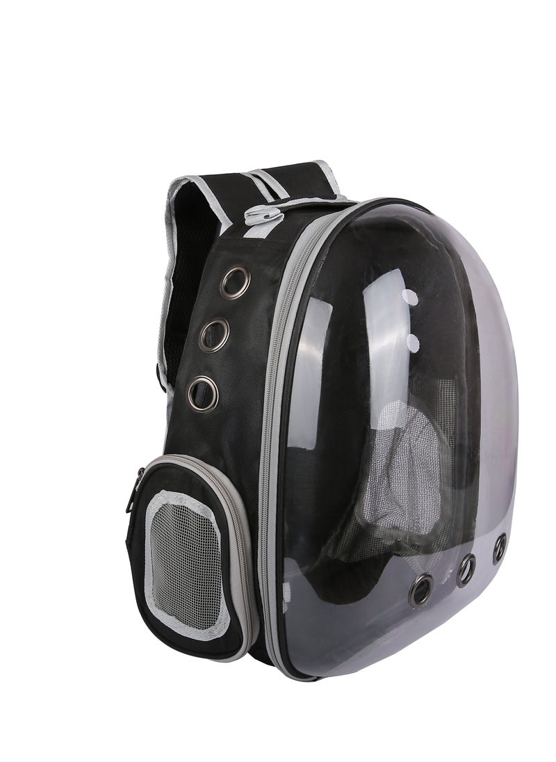 HAPPY PUSS - Transparent pet carrier backpack: stylish pet bag for travel, breathable space capsule design, carrier for cats and dogs, suitable for traveling hiking and camping. Black color. - Image 1