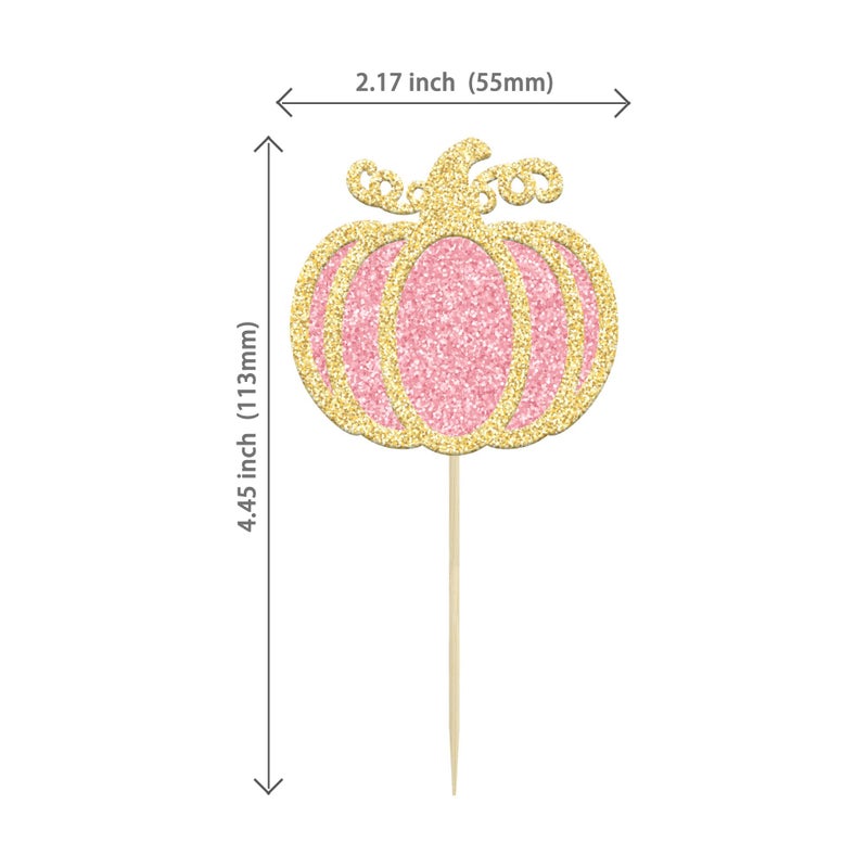 Ephlyn 24Pcs Pink Pumpkin Cupcake Toppers Girl Baby Shower Decorations Pumpkin Birthday Decorations Cupcake Picks Pumpkin Gender Reveal Cupcake Toppers Party Supplies - Image 2