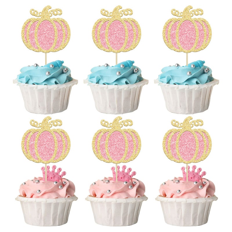 Ephlyn 24Pcs Pink Pumpkin Cupcake Toppers Girl Baby Shower Decorations Pumpkin Birthday Decorations Cupcake Picks Pumpkin Gender Reveal Cupcake Toppers Party Supplies - Image 1