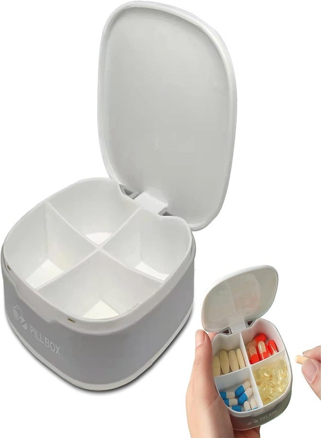INVODA Pill Box 4 Times a Day Daily Pill Container Portable Pill Holder for Purse Compact Medicine Pill Organizer Vitamin Case Ideal for Travel (White - Image 1