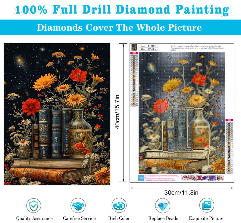 Meothan 5D Diamond Painting Kits for Adults Book Flowers Diamond Art Kits for Adoults DIY Full Round Paint with Diamond Art Dots Flowers Gem Art Crafts for Home Wall Decor 11.8x15.7inch - Image 3
