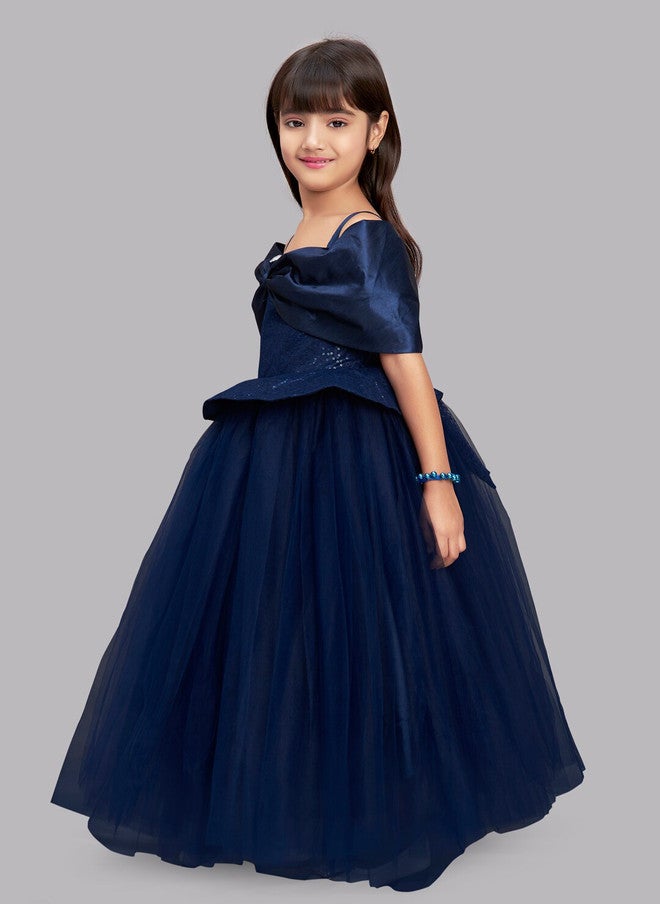 PinkChick Navy Blue Embellished Maxi Dress for Girls - Image 4