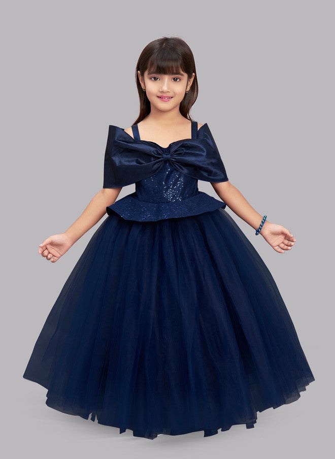 PinkChick Navy Blue Embellished Maxi Dress for Girls - Image 1
