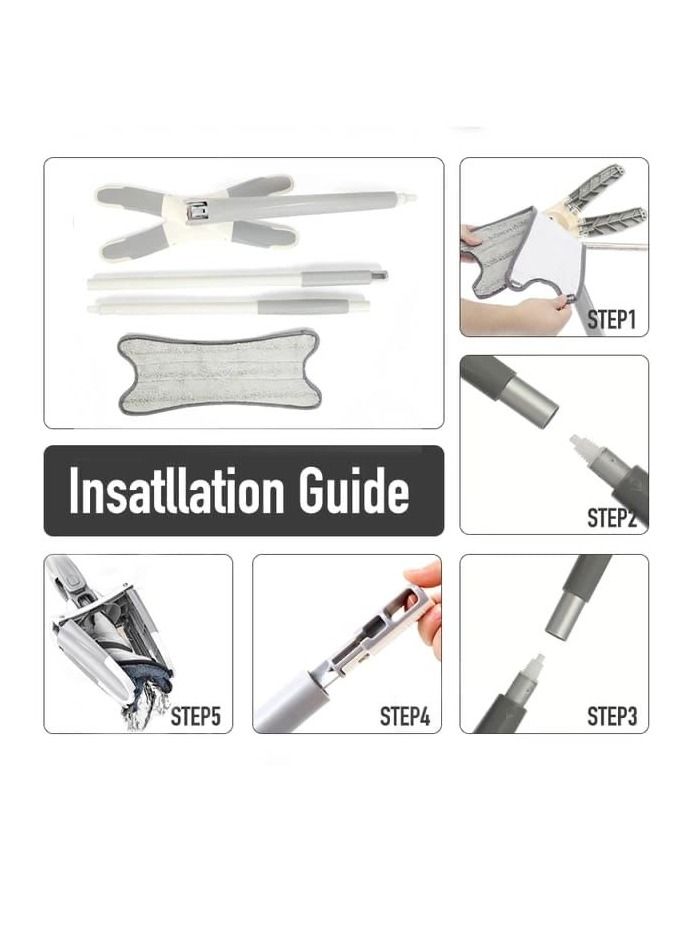 Floor x Mop with 1pc Reusable Microfiber Pads 360 Degree Flat Mop for Home Replace Hand free Wash Household Cleaning Tools - Image 3