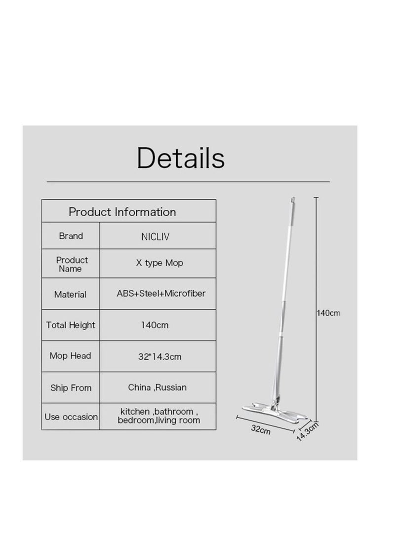 Floor x Mop with 1pc Reusable Microfiber Pads 360 Degree Flat Mop for Home Replace Hand free Wash Household Cleaning Tools - Image 5