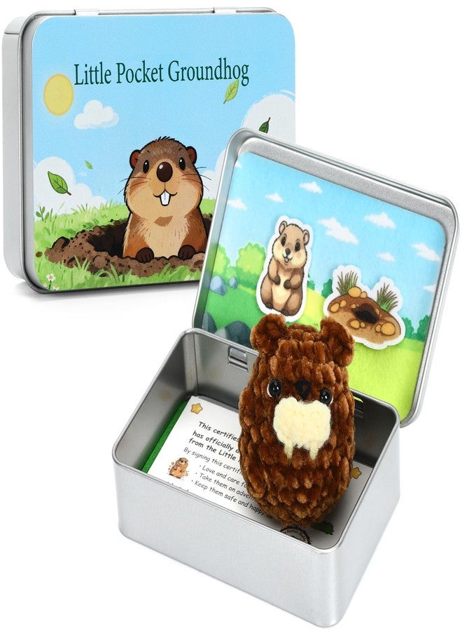 JULEASEL Little Pocket Groundhog, Knitted Groundhog Figurine, Cute Collectible Gift, Groundhog Day Decor, Travel Buddy, Gift for Friends, Coworkers - Image 1