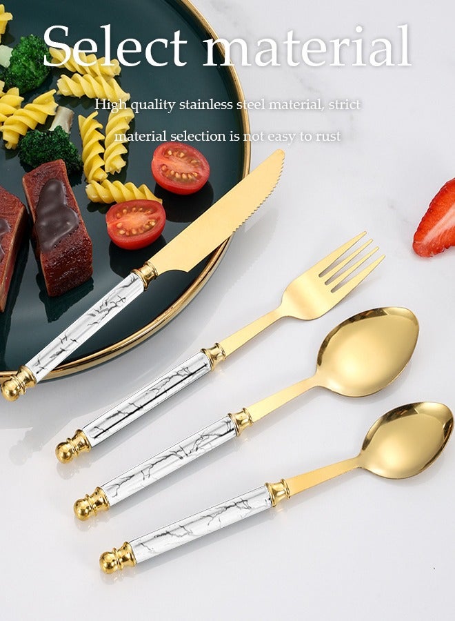 DUNISO 24 Pieces of Stainless Steel Cutlery Set, Western Style Kitchen Utensil Set, Mirror Polished, With Knife, Fork, Spoon And Storage Rack, Suitable For Family Dining, Kitchen，Gatherings  - Image 5