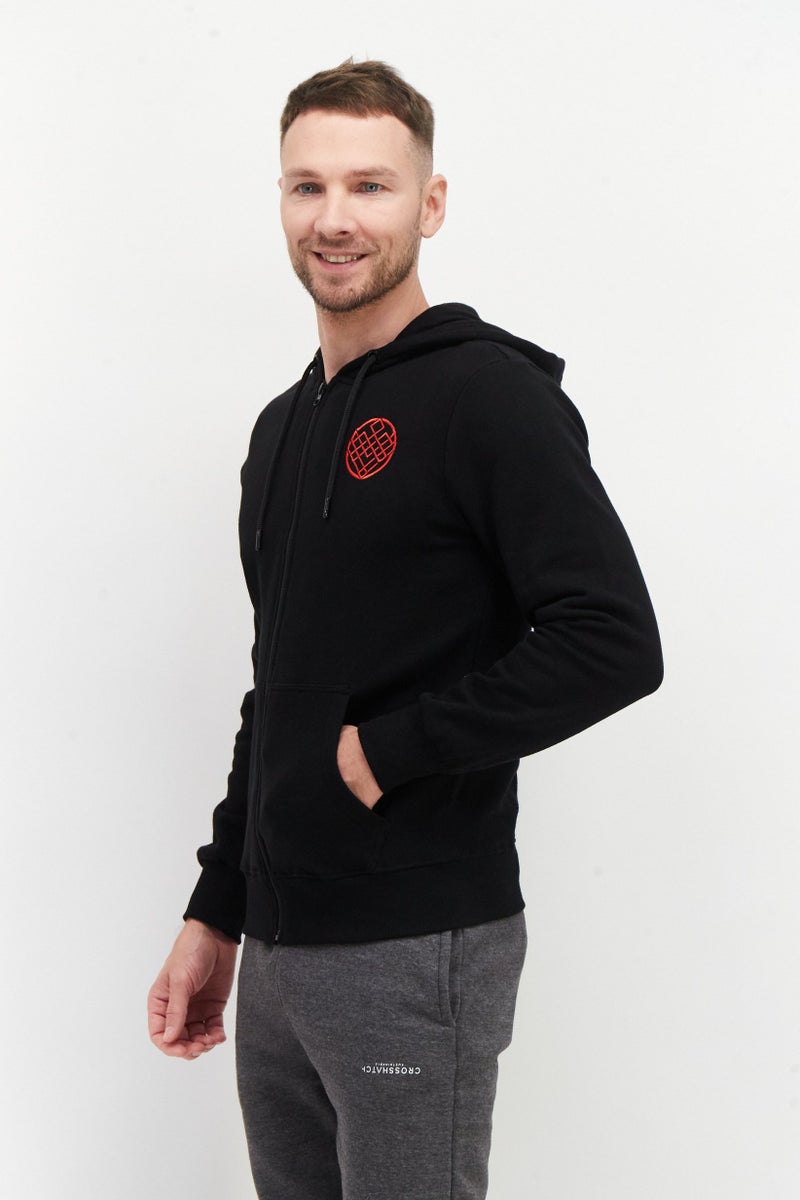 DIFUZED سويت شيرت للرجال بغطاء رأس وأكمام طويلة بسحاب كامل وطباعة جرافيك، أسود - Image 3