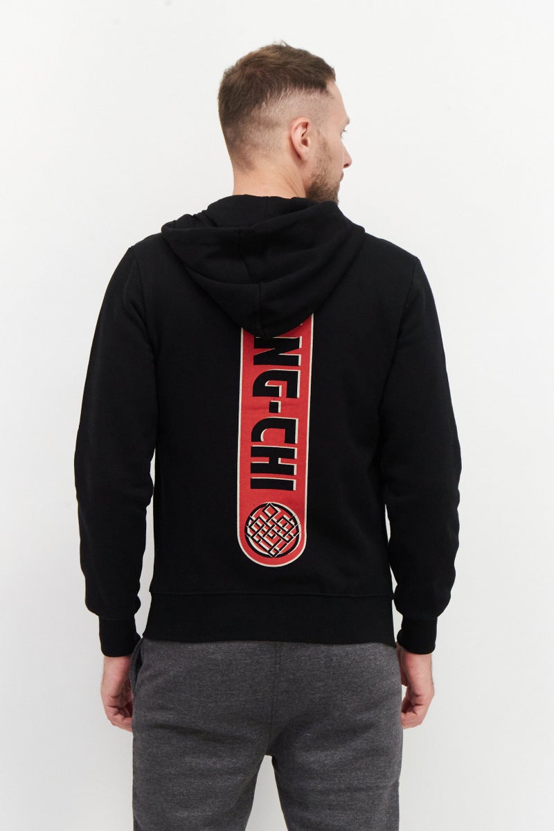 DIFUZED سويت شيرت للرجال بغطاء رأس وأكمام طويلة بسحاب كامل وطباعة جرافيك، أسود - Image 2