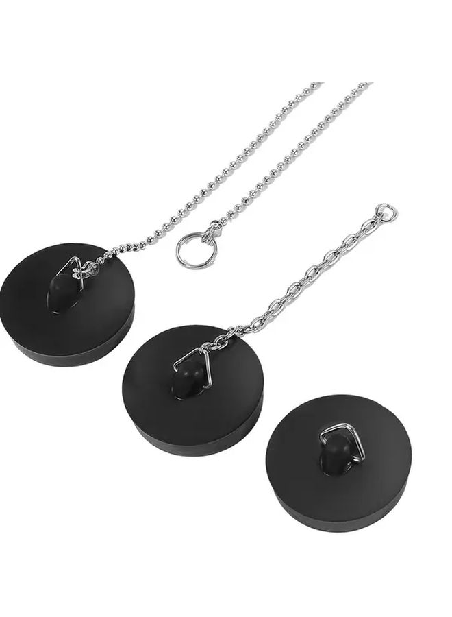 Long Chain Style 4 Pcs Rubber Sink Stopper with Chain Odor Proof Universal Drain Blocker - Image 1