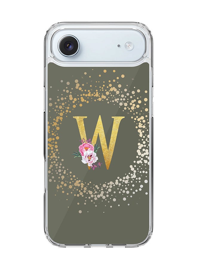 Stylizedd Classic Clear MagSafe Case for iPhone 17 Air , Hybrid Soft Case Flexible Edges Anti Drop TPU PC Gel Thin Transparent Cover [ Designed for iPhone 17 Air ] - Custom Monogram Initial Letter Floral Pattern Alphabet - W  (Olive Green )