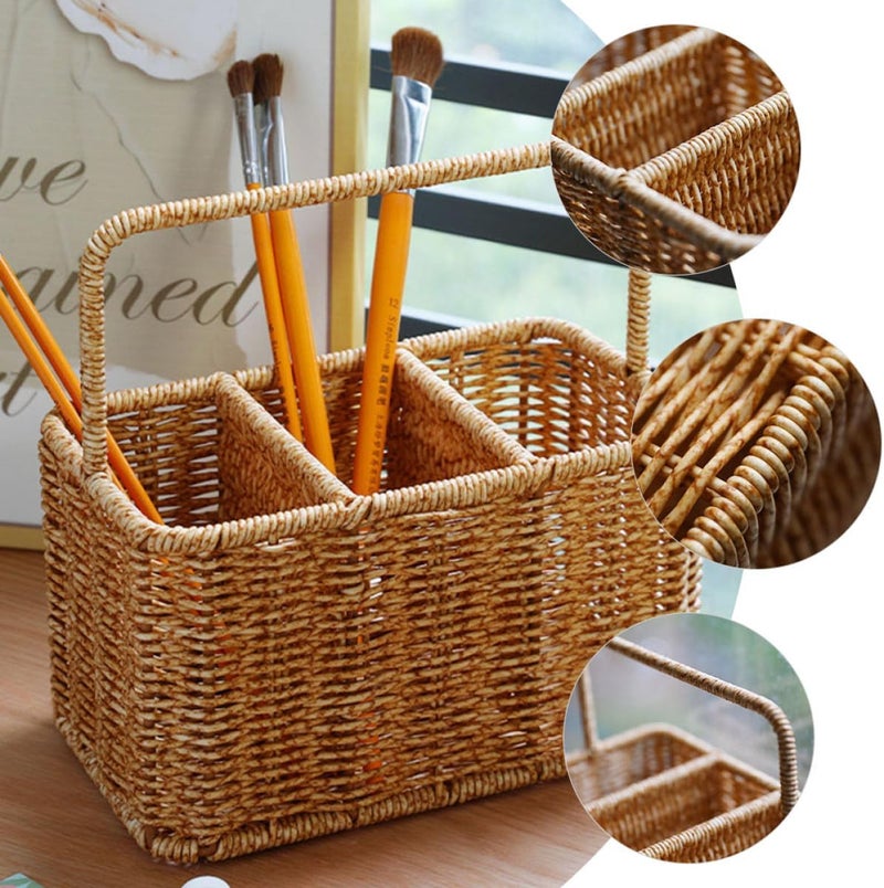 ARTIBETTER Multi-compartment Flatware Organizer Basket with Handle, Woven Cutlery Storage Caddy for Kitchen and Dining Countertop, Silverware Holder for Parties and Household Use, Light Color - Image 4