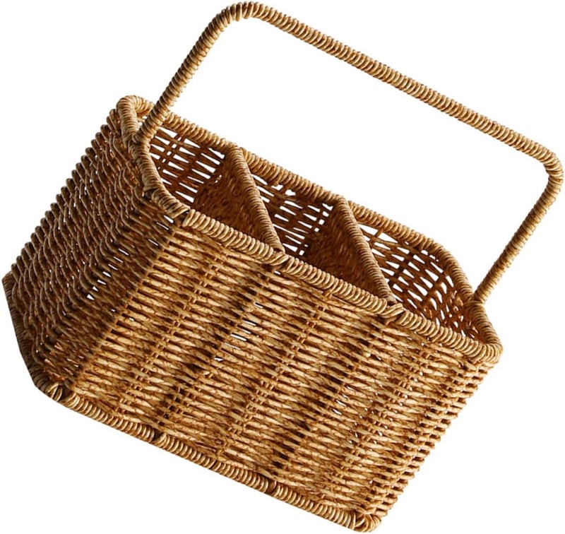 ARTIBETTER Multi-compartment Flatware Organizer Basket with Handle, Woven Cutlery Storage Caddy for Kitchen and Dining Countertop, Silverware Holder for Parties and Household Use, Light Color - Image 1