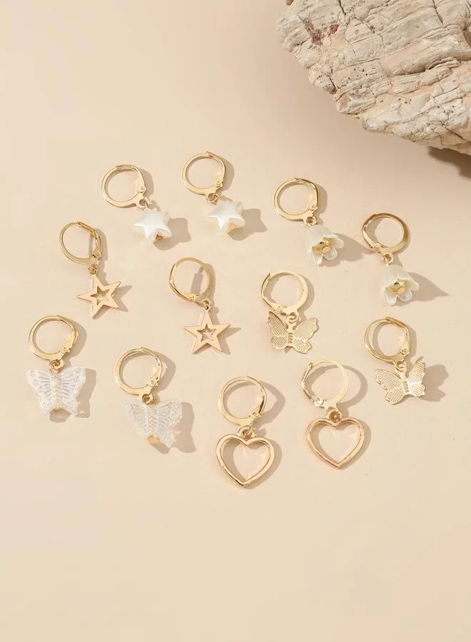 تايك تو Set of 6 - Star and Heart Hoop Earrings