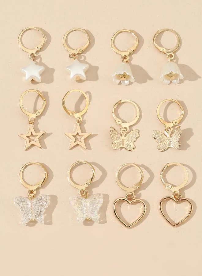 تايك تو Set of 6 - Star and Heart Hoop Earrings