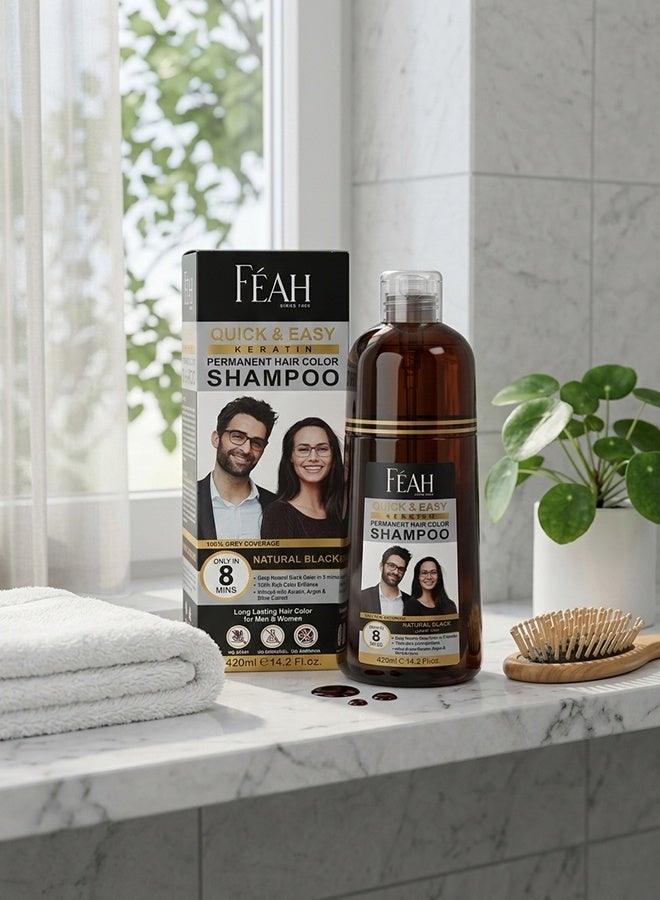 FEAH Black Hair Color Shampoo 420ML - Instant Black Hair Coloring & Cleansing Shampoo - Image 2