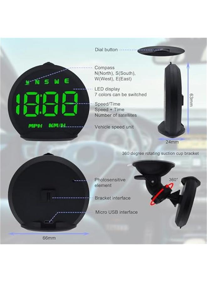 أنكوفو جيلو عداد سرعة رقمي جي بي اس، شاشة عرض امامية للسيارات مع سرعة ميل في الساعة، كم/ساعة، بوصلة، الوقت، تنبيه القيادة المتعب، منبه السرعة، ضبط السطوع، شاشة عرض اتش يو دي لجميع المركبات (G13) - Image 2