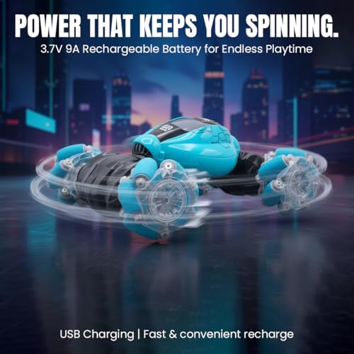 FormulaFun TwistX 360 RC Car| High-Speed Remote Control Car with 3.7V Lithium-Ion Rechargeable Battery | 360° Stunt Spinning & Flips | for Boys & Girls (4+) (TwistX 360_Blue) - Image 4