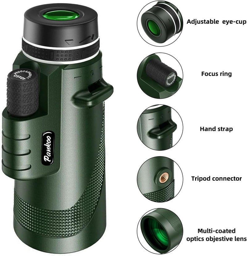 Pankoo 40X60 Monocular Telescope with Smartphone Holder & Tripod, 2021 Power Prism Compact Monoculars for Adults Kids HD Monocular Scope for Bird Watching Hunting Hiking Concert Travelling - Image 2